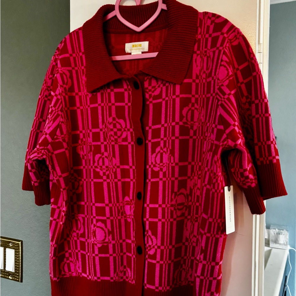NWT Anthropologie Maeve Pink and Red Cardigan Sweater